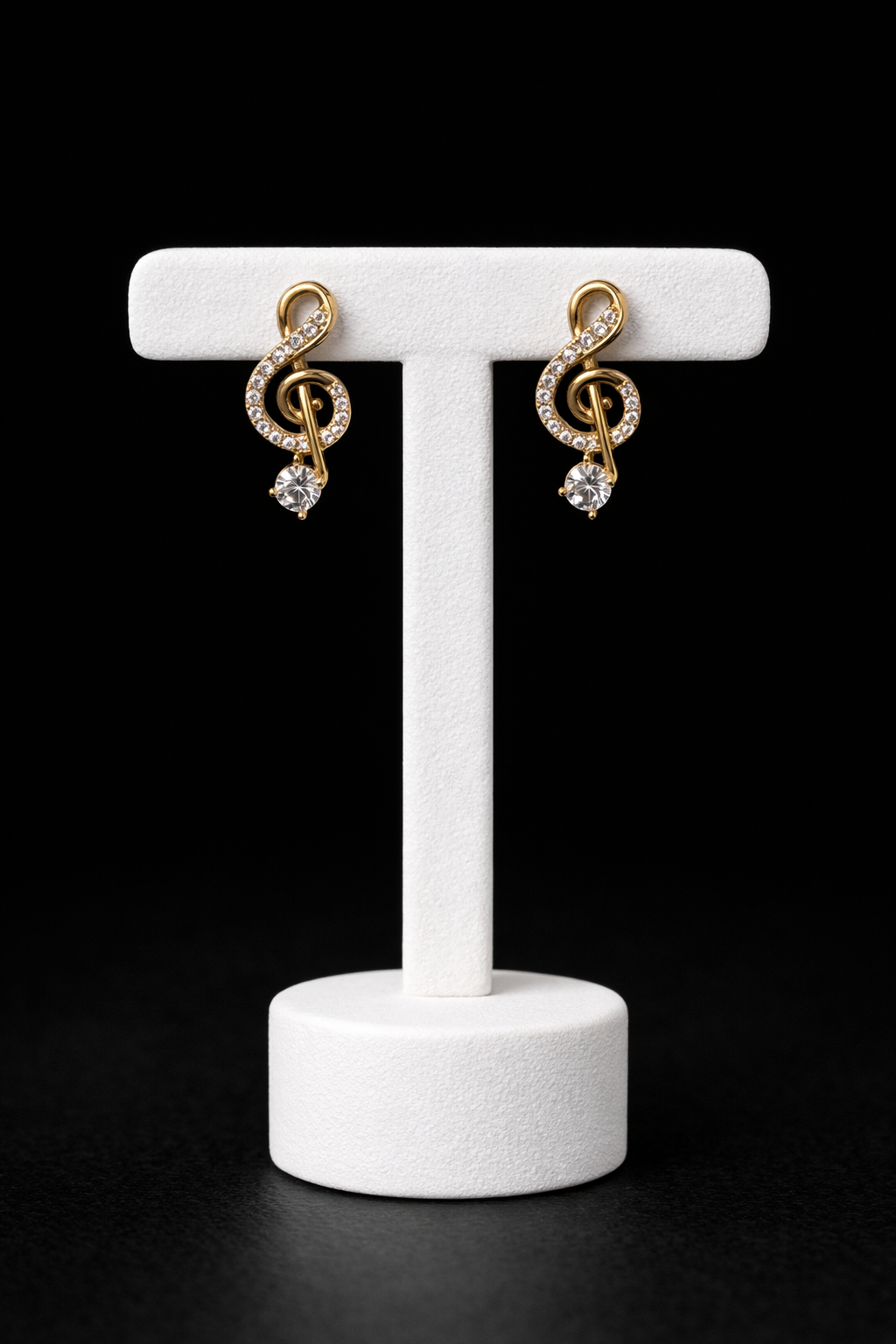 Gold Crystal Music Note Earrings