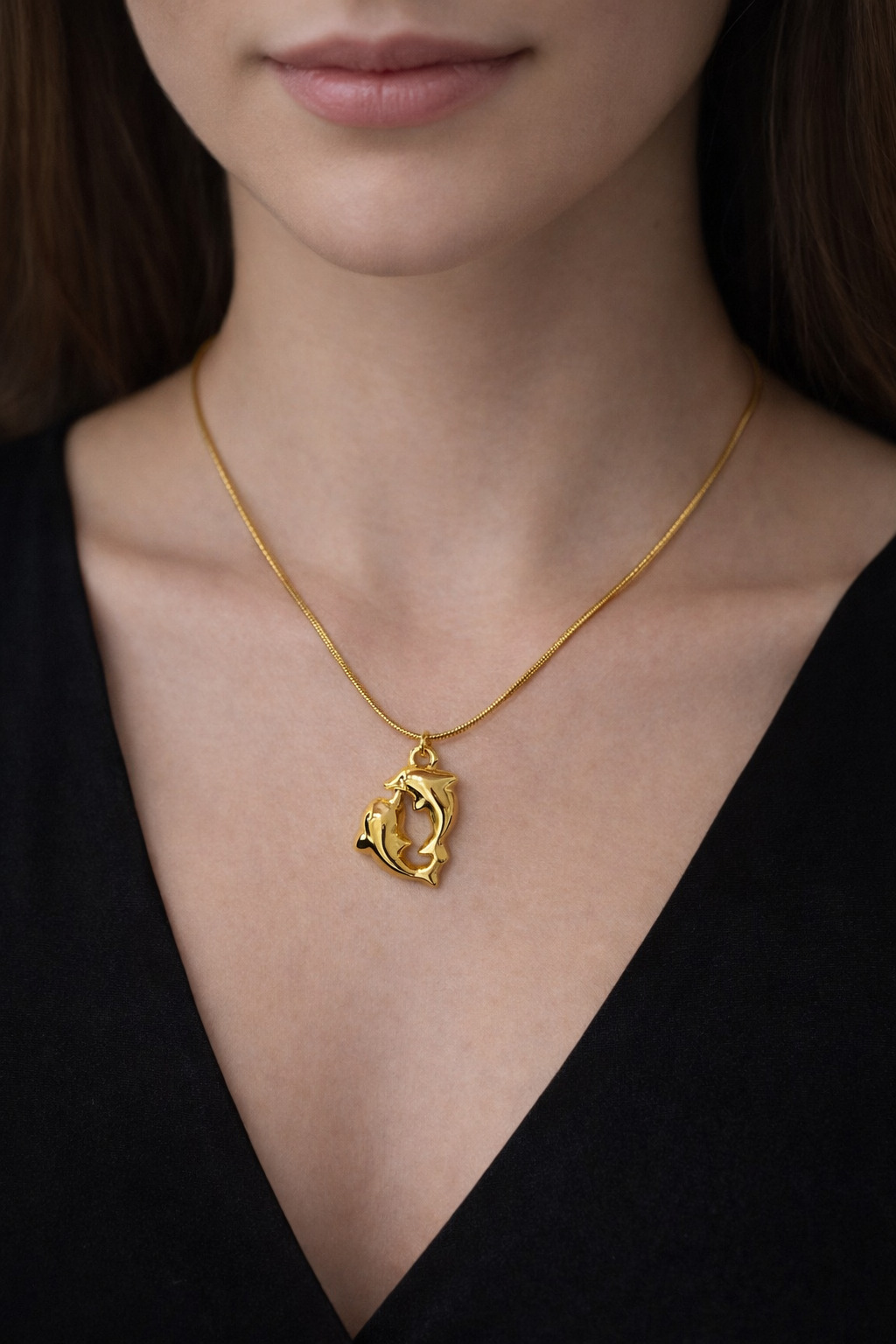 Golden Dolphin Charm Necklace