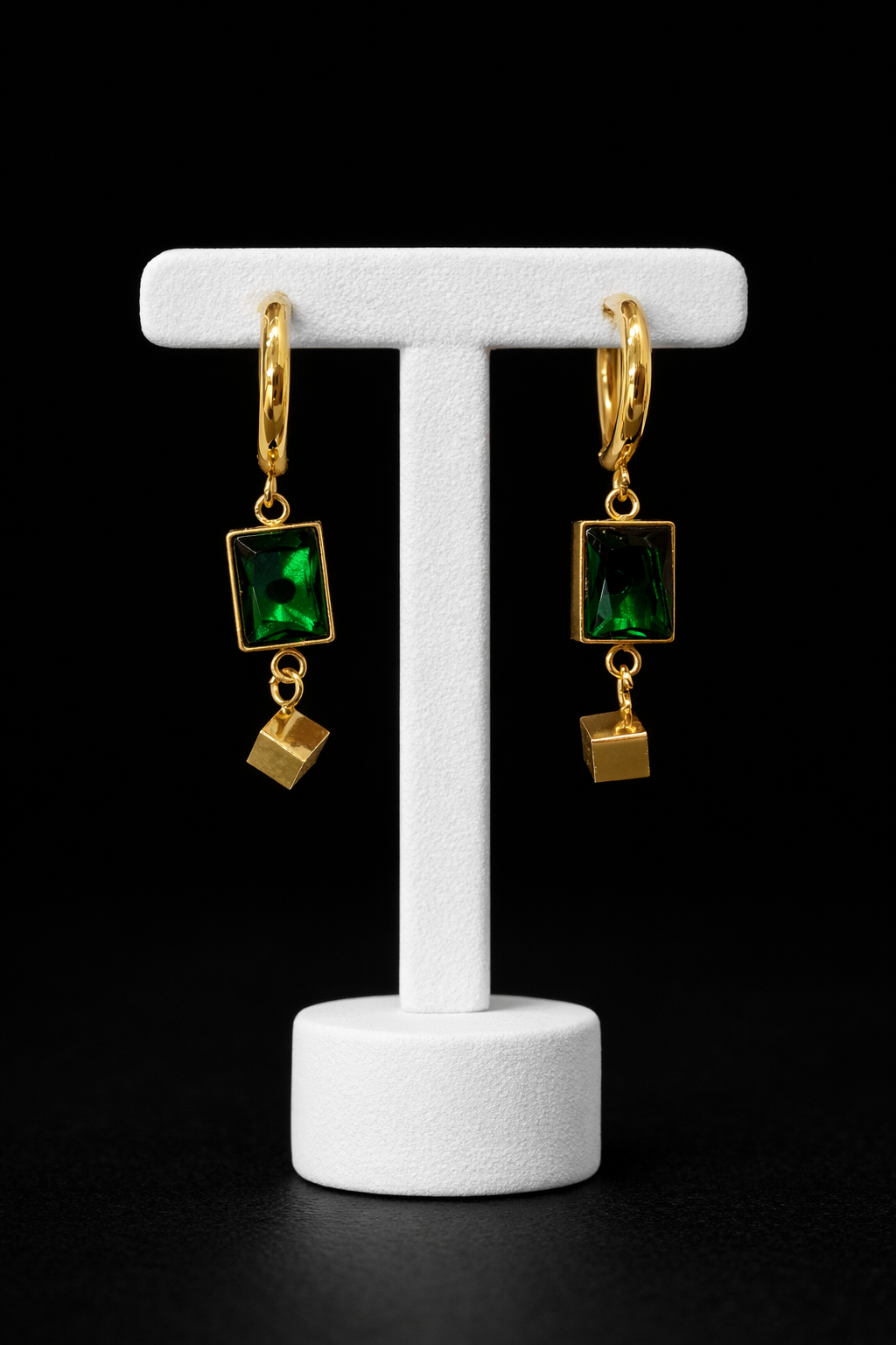 Emerald Glow Drop Hoop Earrings