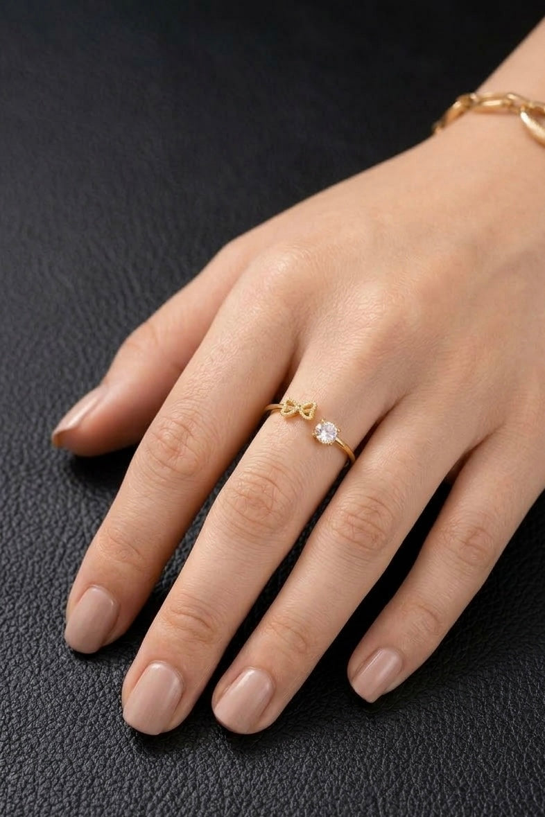 Crystal Bow Charm Ring