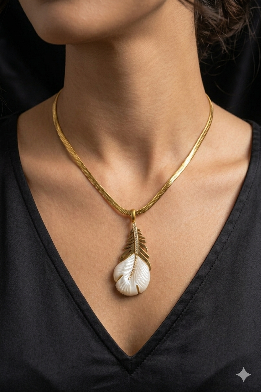 Golden Leaf Pearl Necklace
