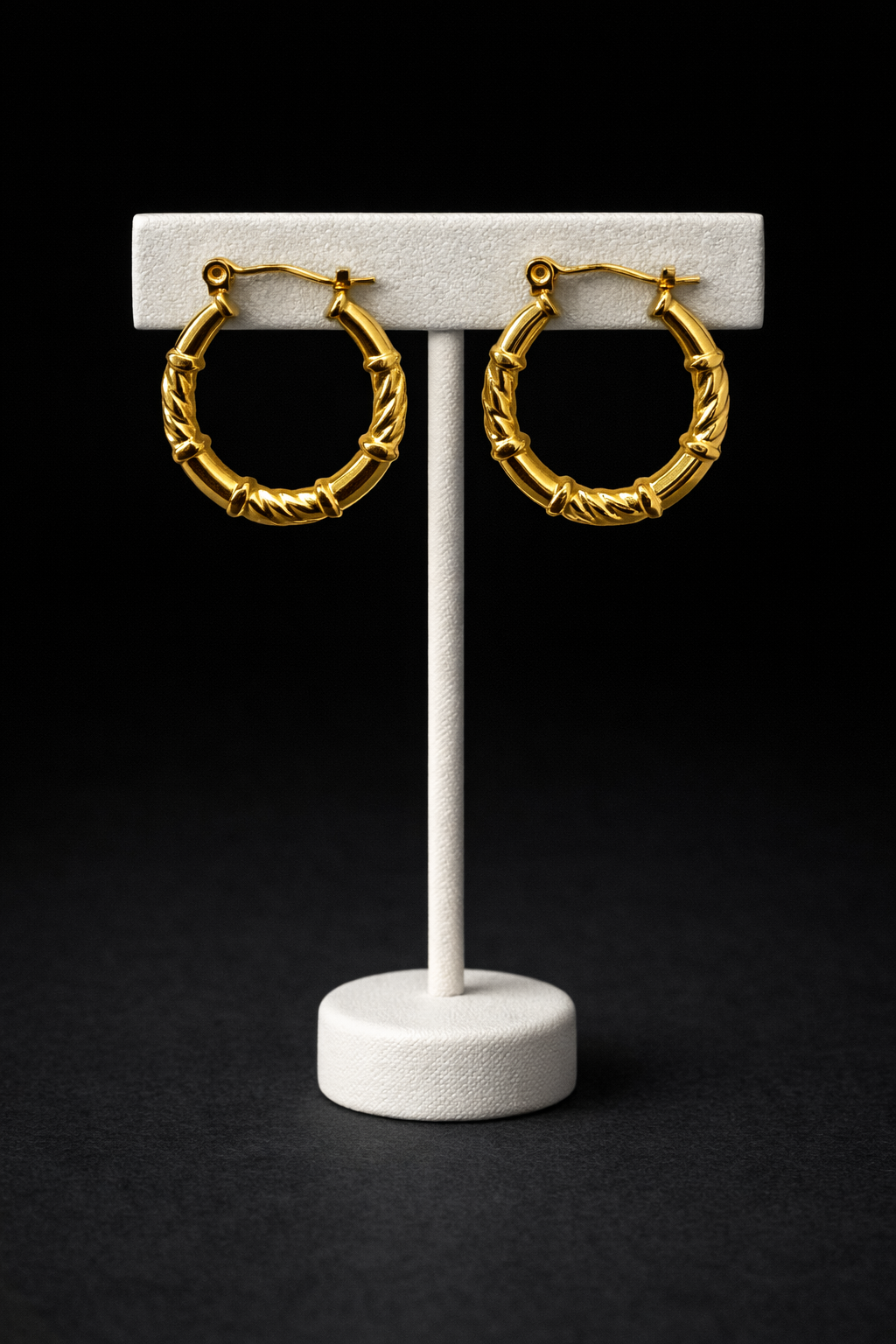Bamboo Style Gold Hoop Earrings
