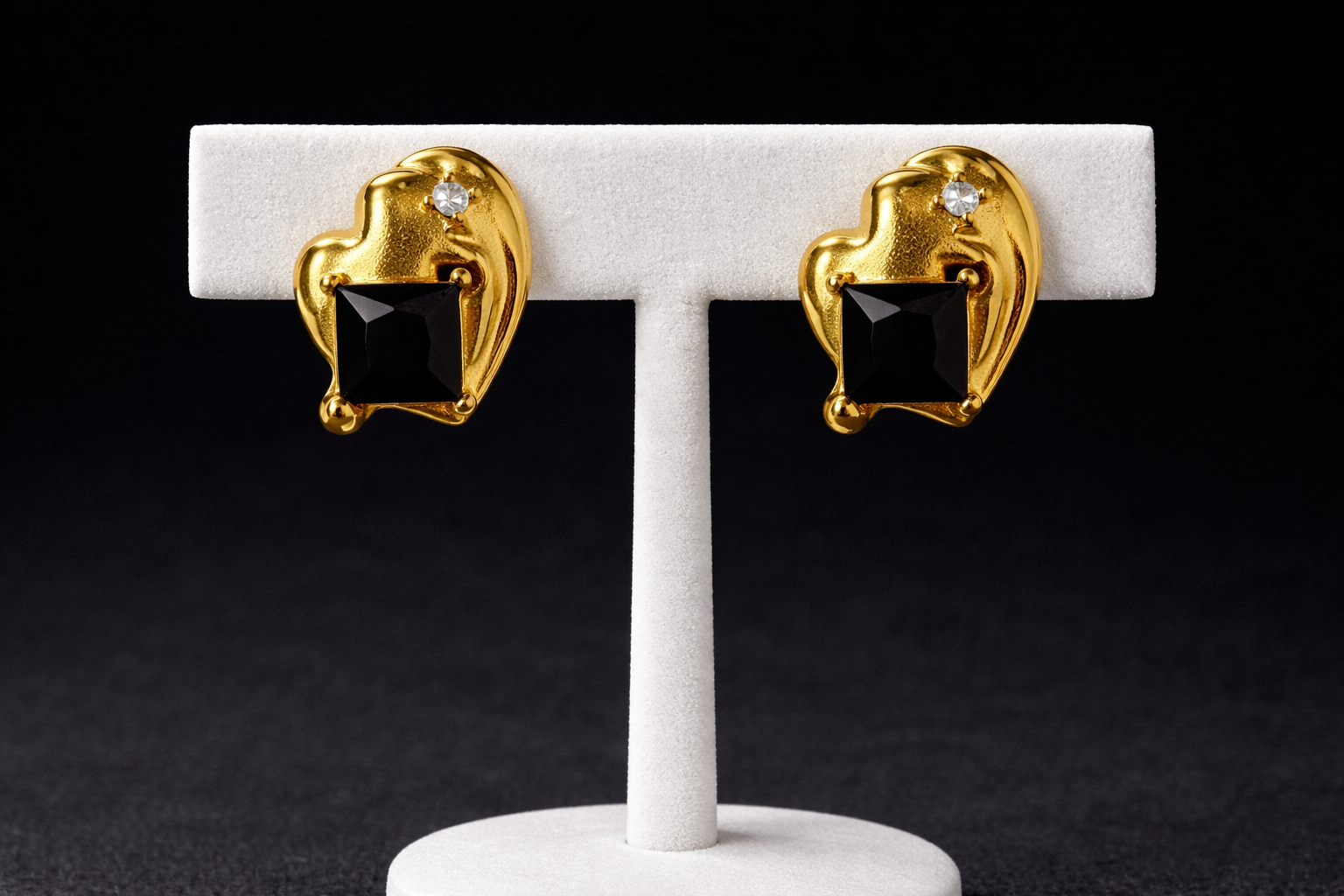 Black Gem Heart Earrings