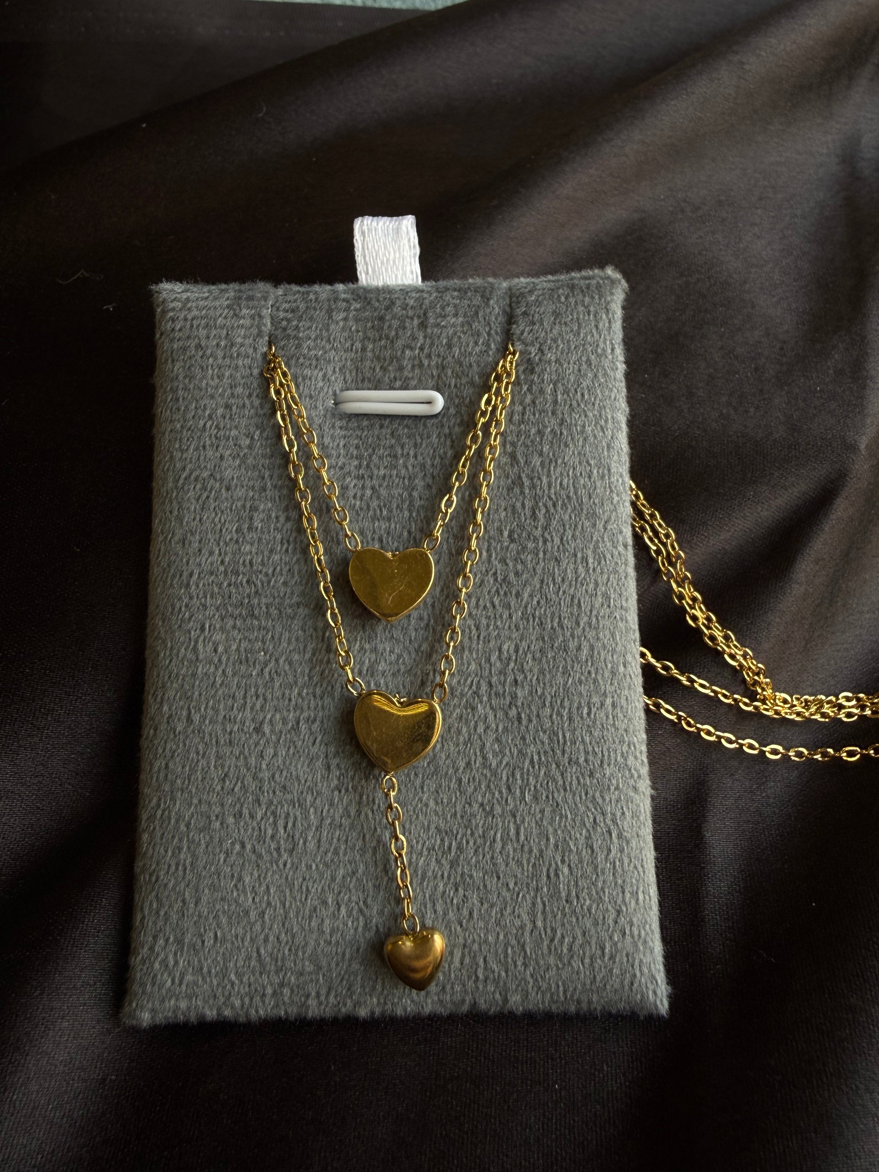 Golden Layered Heart Drop Necklace