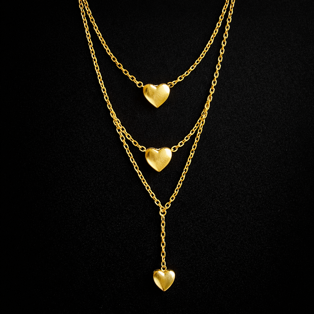 Golden Layered Heart Drop Necklace