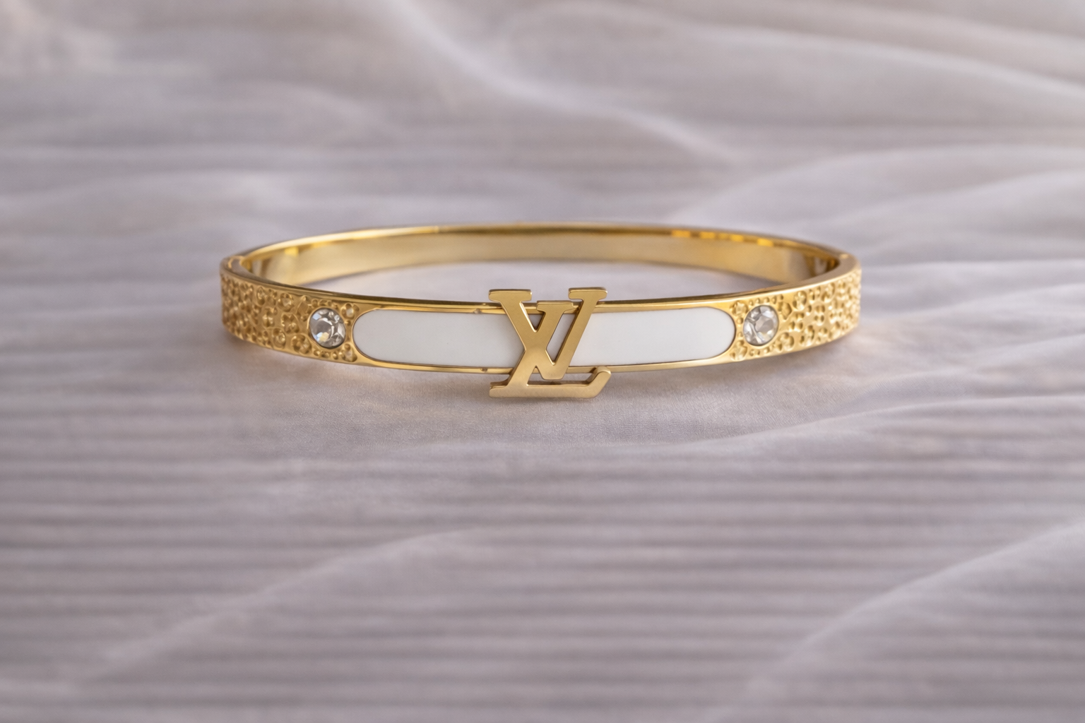 LV inspired gold bangle