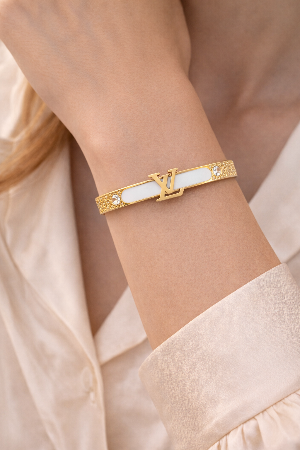 LV inspired gold bangle