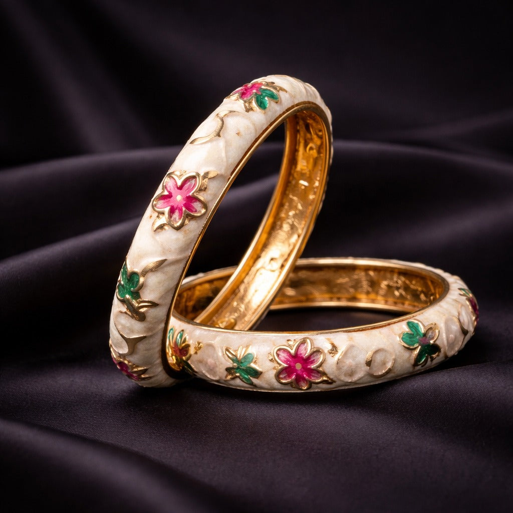 Vine Garden Meenakari Gold Bangles