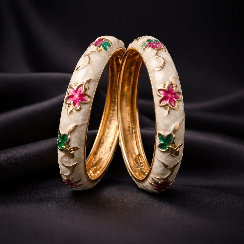 Vine Garden Meenakari Gold Bangles