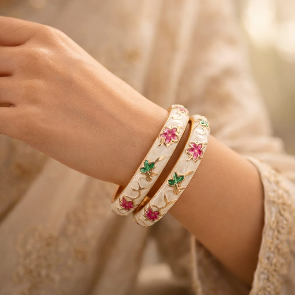 Vine Garden Meenakari Gold Bangles